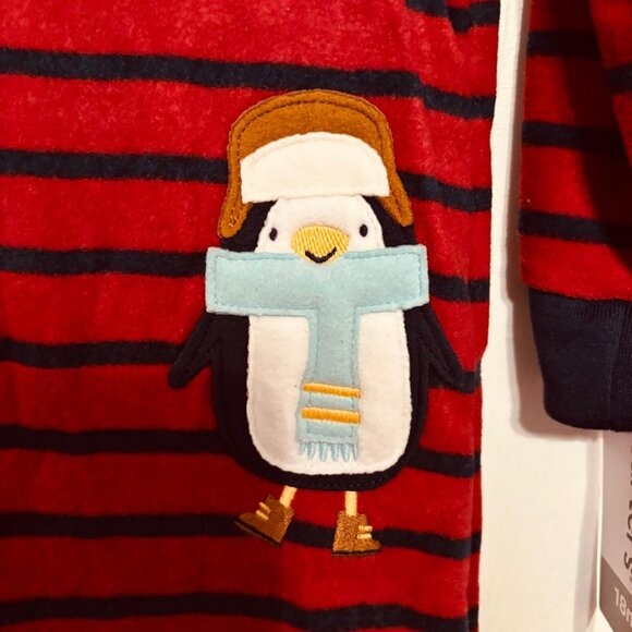 Carter’s Baby Footed Fleece Sleeper Red Penguin Striped 18 Months - Picture 4 of 8